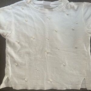 Zara White Kids Tee with Pearl Details
